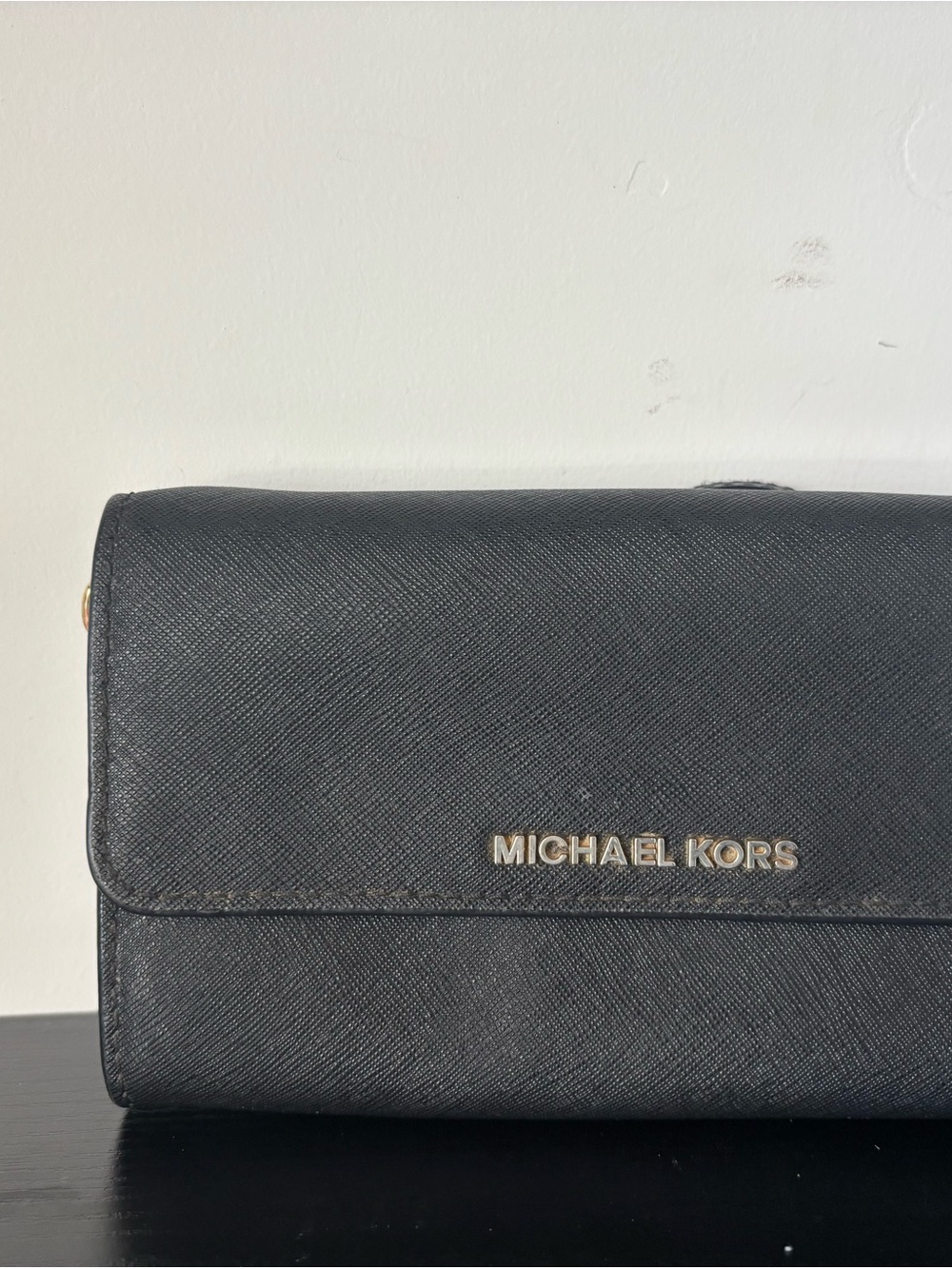 Michael Kors Black Saffiano Leather Wallet with Gold Logo